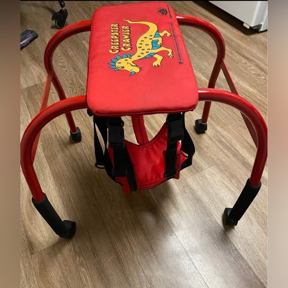 Red Baby crawler/Walker Seat with Dinosaur Print